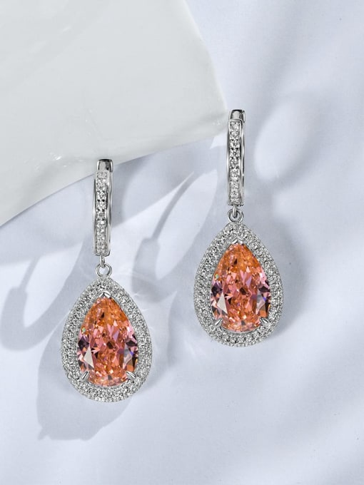 Papalacha Pink [E 2413] 925 Sterling Silver High Carbon Diamond Water Drop Luxury Cluster Earring